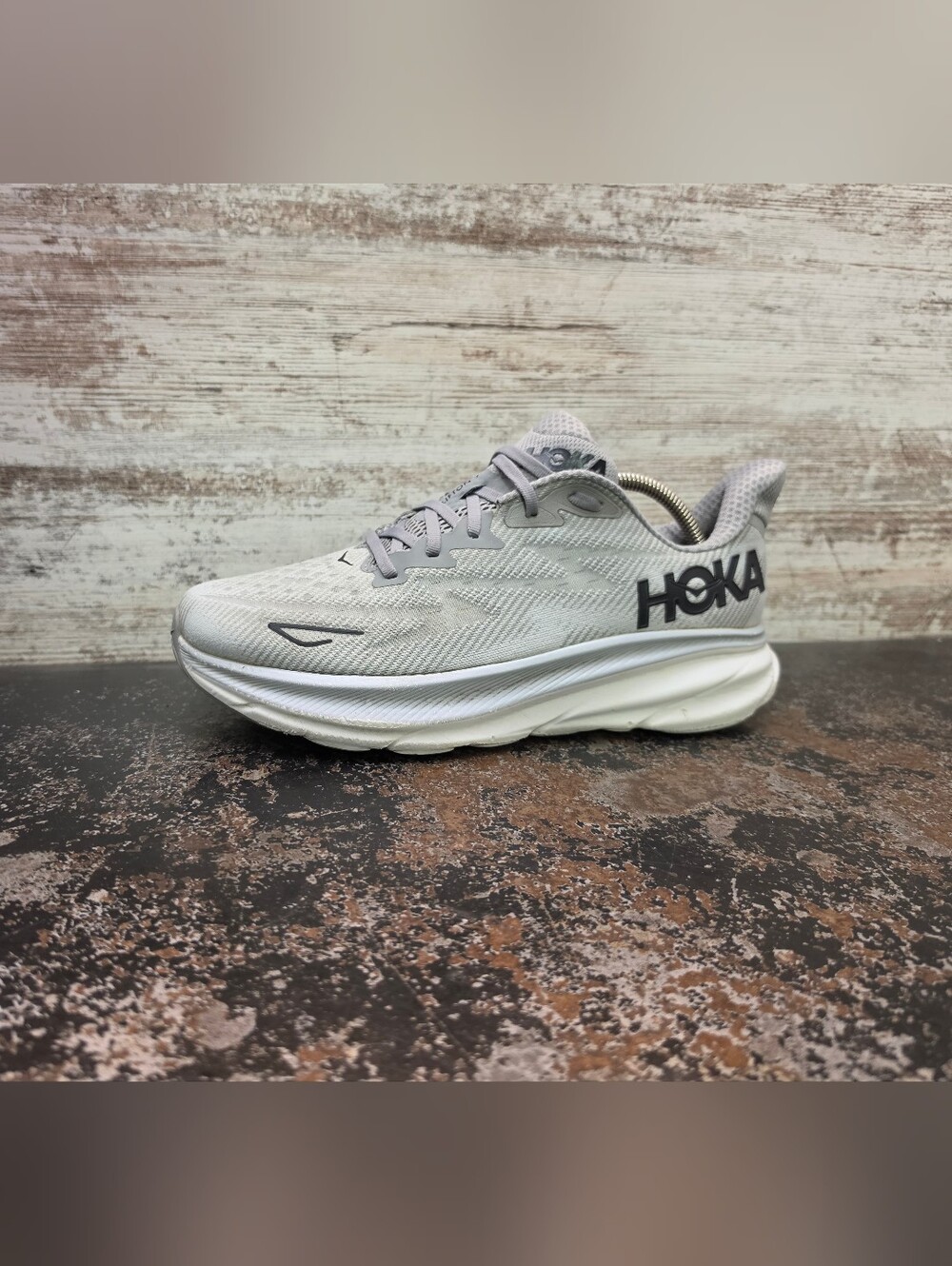 Mens Hoka One One Clifton 9 Running Shoes Sz 10 Used Gray Mesh